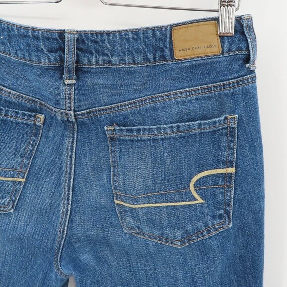American Eagle Women 8 Tomgirl Button Fly Whiskered Blue Denim Jean Cotton Blend - Picture 8 of 14
